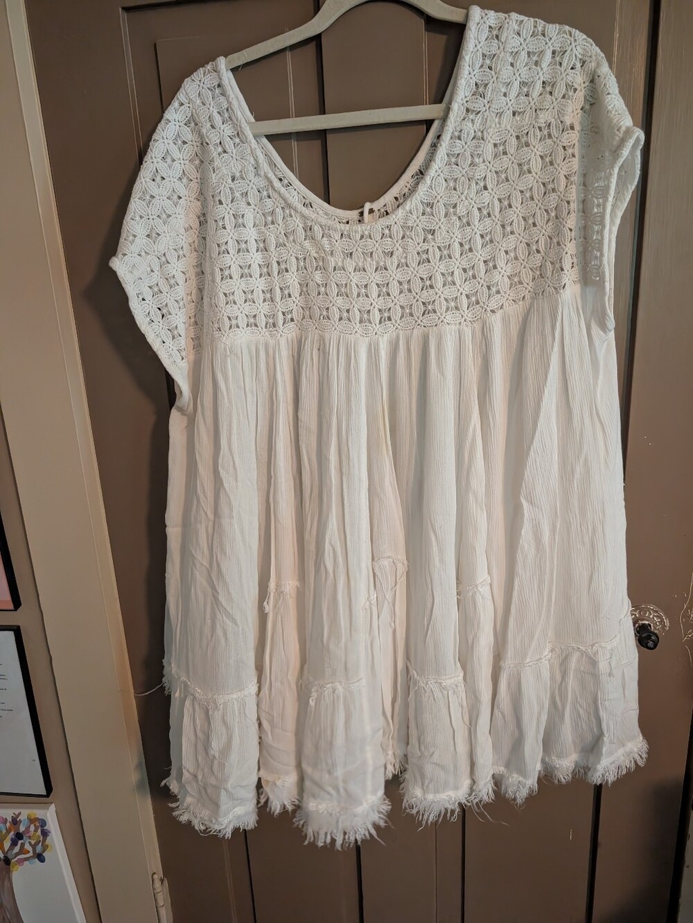 Free People White Crochet Yoke Tunic Top - Size Small Oversized